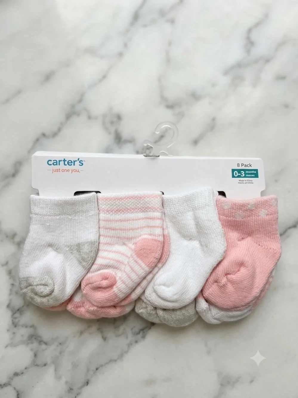 Carter's Baby Girls 8-Pack White, Pink & Light Gray Socks